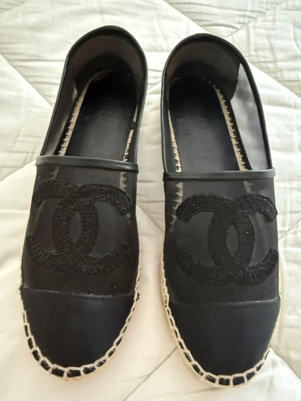 CHANEL Mesh Grosgrain CC Espadrilles black size 39